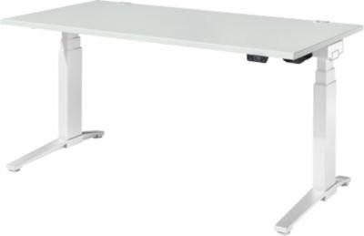 Schäfer Shop Genius ERGOSTYLE S Schreibtisch elektrisch höhenverstellbar, Rechteck, C-Fuß, lichtgrau/weiß, B: 160 cm, T: 80 cm, H: 63,5-130,5 cm - Bild 1