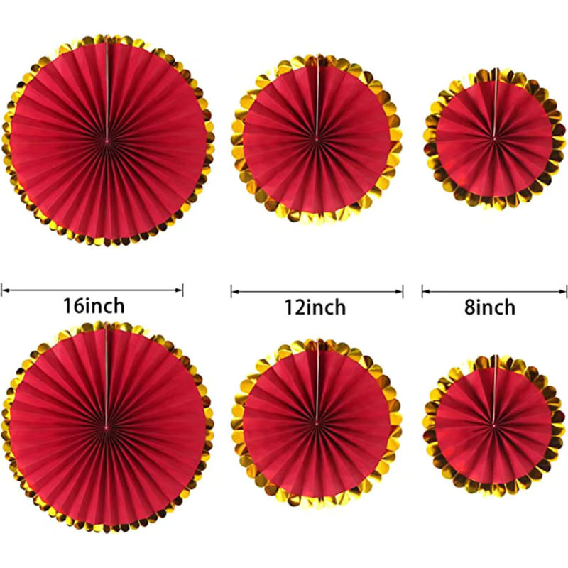 6er Set Hängende Papierblumen in Rot und Gold für Hochzeiten, Geburtstage und Weihnachtsdekoration - Bild 5