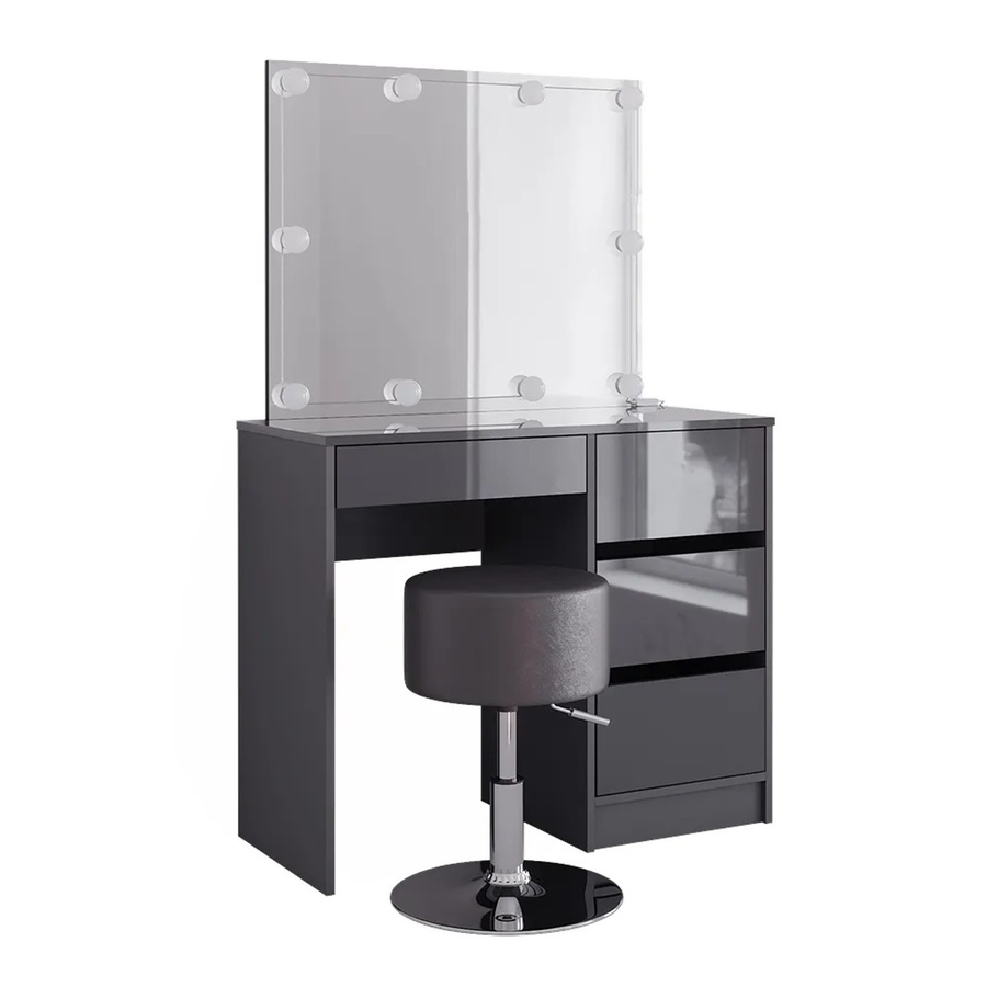 Vicco Schminktisch Sherry Anthrazit Hochglanz mit LED-Beleuchtung, Spiegel und Hocker, B: 90 cm, H: 75 cm - Bild 3