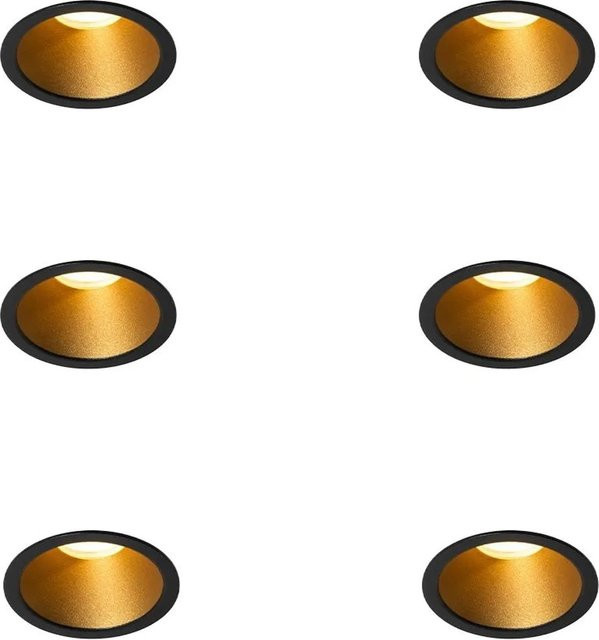 QAZQA 6er Set Moderne LED Einbaustrahler Schwarz und Gold, GU10, IP44, Rund, Warmweiß, dimmbar - Bild 1