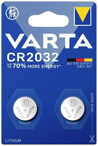 Varta CR 2032 Lithium Knopfzelle 3V, 2er Pack, 220 mAh, Silber - Bild 1