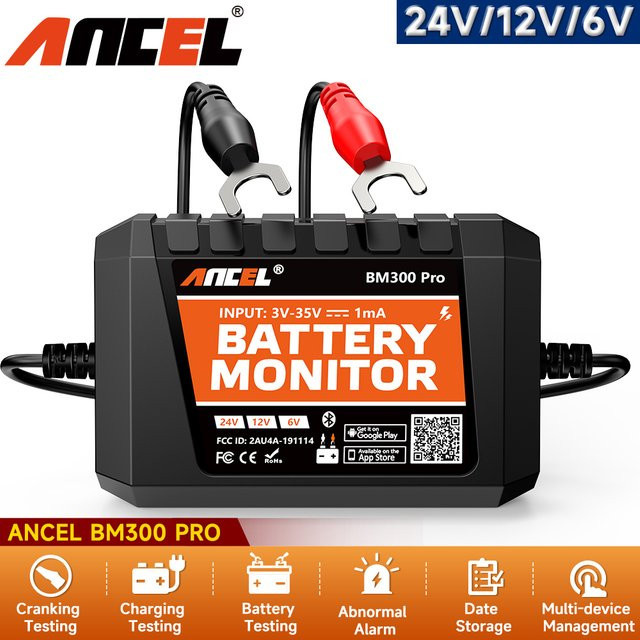 ANCEL BM300 PRO Bluetooth Batterie Monitor und Tester für 6V 12V 24V in Schwarz - Bild 1