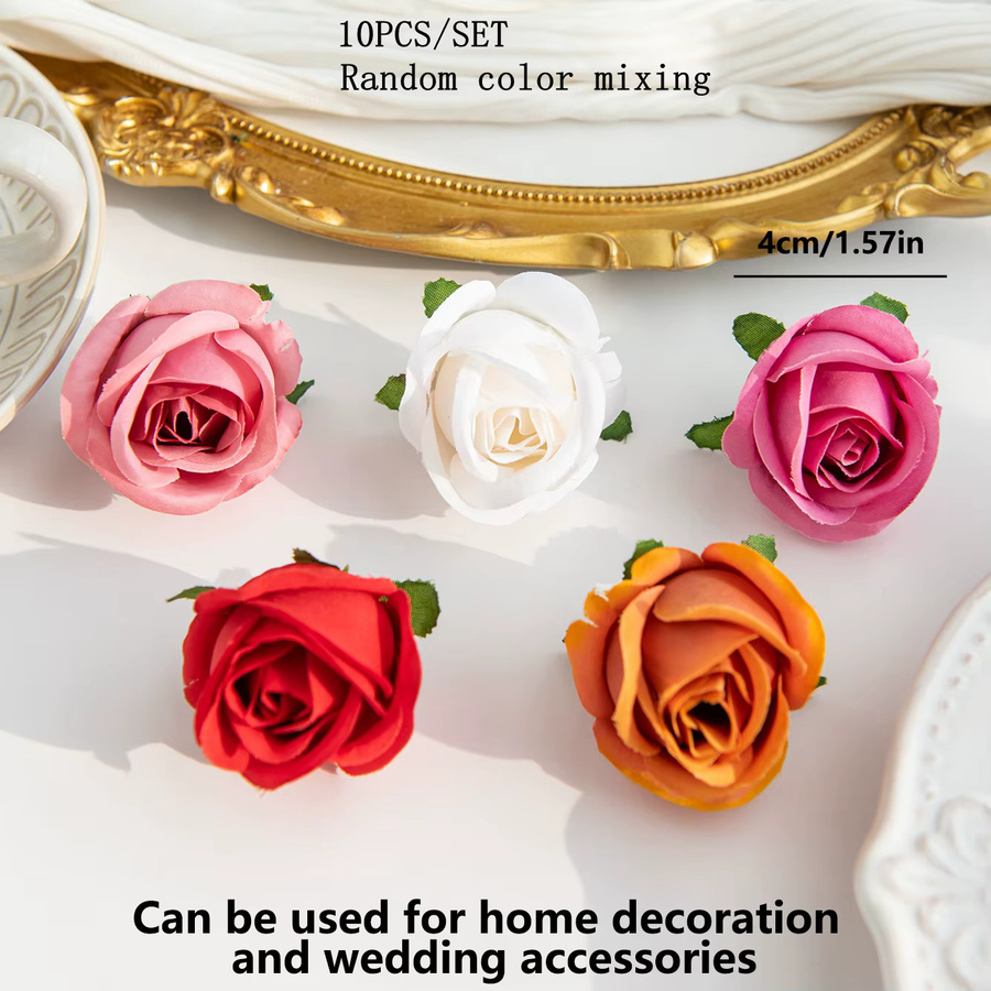 10er Set künstliche Rosenköpfe in Multicolour aus Textil für Hochzeit, DIY-Geschenke und Fotografie-Requisiten - Bild 2