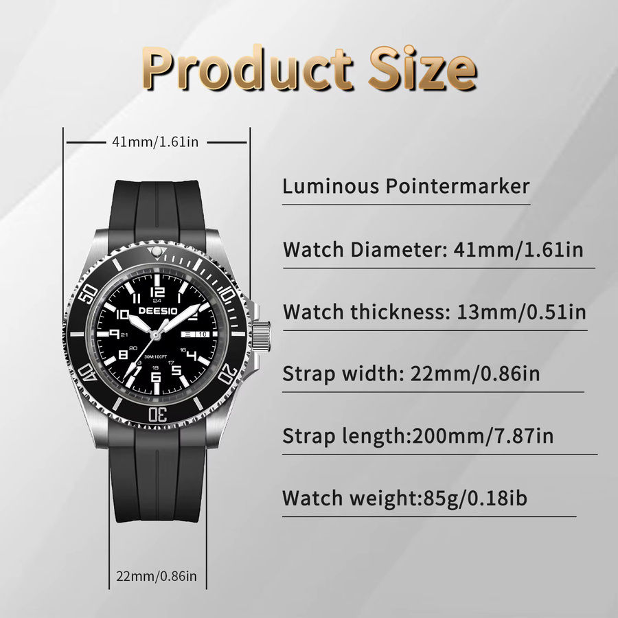 Deesio Armbanduhr Automatik, Edelstahl, 41 mm, Herren, Schwarz - Bild 6