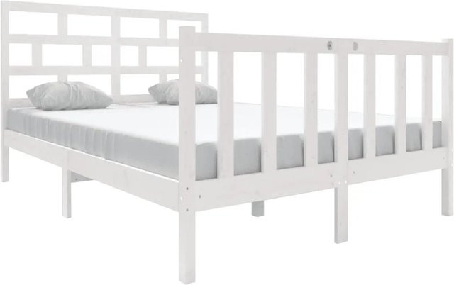 vidaXL Massivholzbett aus Kiefer in Weiß, Modernes Bettgestell B/T/H: 140 x 190 x 89,5 cm - Bild 1