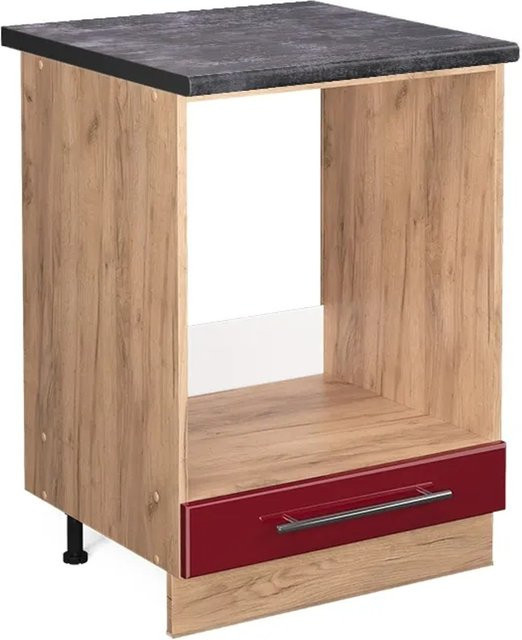 Vicco Herdbauschrank Fame-Line Bordeaux Hochglanz Anthrazit mit Goldkraft Eiche, Breite: 60 cm, Höhe: 82 cm, Tiefe: 60 cm - Bild 1