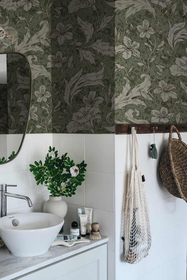 Sandberg Mural Tapete Mattias Forest Green Vlies mit floralem Art Nouveau Design - Bild 1