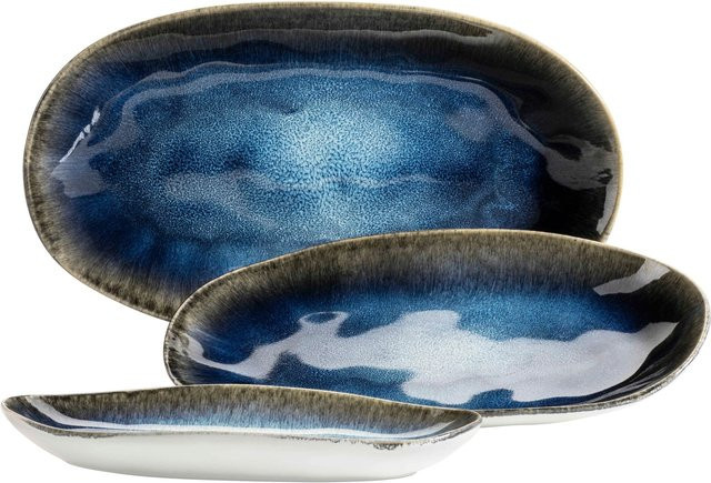 Mäser Servierplatten-Set Frozen aus Steinzeug in Weiß und Blau, oval - Bild 1