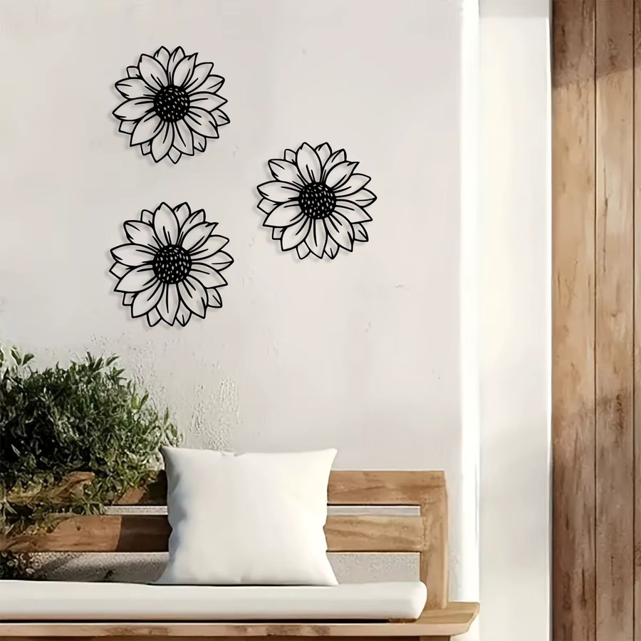 DDPNKL Sonnenblume Außenwanddekoration aus Metall in Schwarz, rustikales Gartenornament zum Aufhängen für Garten, Zaun und Wohnbereich - Bild 4