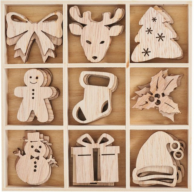 VBS Streuteile Snowy in Beige in einer Holzbox für die Weihnachtszeit - Bild 1