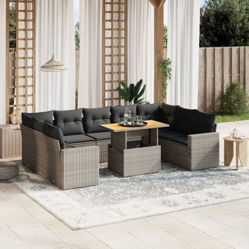 10-teilige moderne Garten-Sofagarnitur aus Poly-Rattan mit Kissen in Grau von vidaxl - Bild 1
