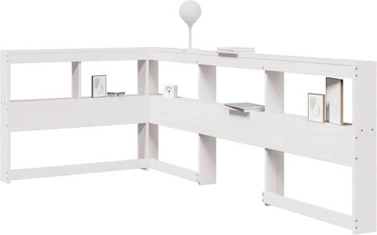 Minimalistisches Kopfteil mit Bücherregal in L-Form aus Massivholz Kiefer von VIDAXL, Weiß, Breite: 100 cm - Bild 1