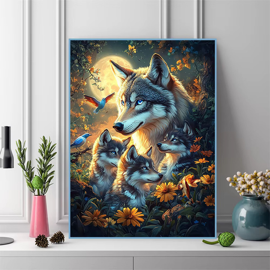 EverShine Diamant-Stickerei DIY Wolf und Vogel Wandkunst als 5D Vollbohr-Mosaik in Multicolour - Bild 3
