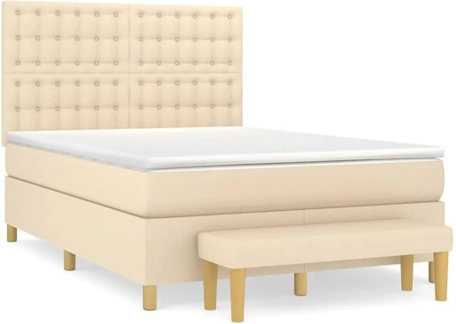 vidaXL Boxspringbett mit Matratze Hybrid-Design in Creme und Beige, B/T/H: 140 x 200 cm - Bild 1