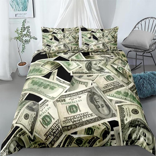 Bettwäsche-Set Your Warm Home mit Dollar-Muster in Grün, 3-teilig aus Polyester, King-Size, B/H: 210 x 210 cm, inklusive Kissenbezügen 50 x 70 cm - Bild 1
