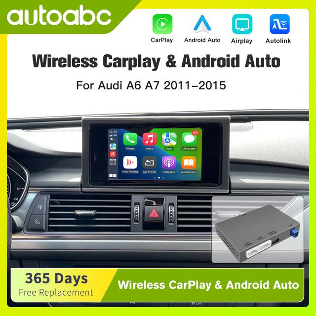 AUTOABC Kabelloser CarPlay Multimedia-Player mit Android Auto und GPS für Audi A6 A7 C7 MMI 3G HN+R 2009-2015 in Schwarz - Bild 1