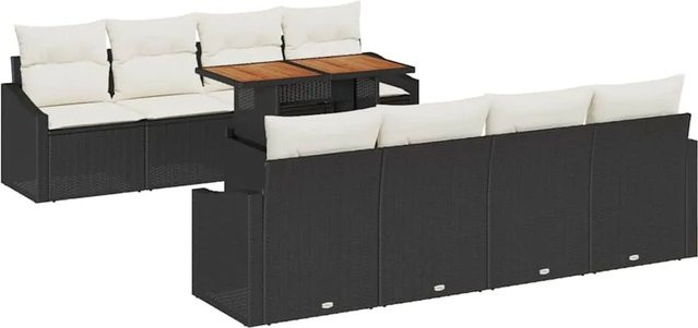 vidaXL Garten-Sofa-Set aus Poly Rattan in Schwarz mit 9 Teilen, inklusive Polstern und Stauraumfunktion - Bild 1