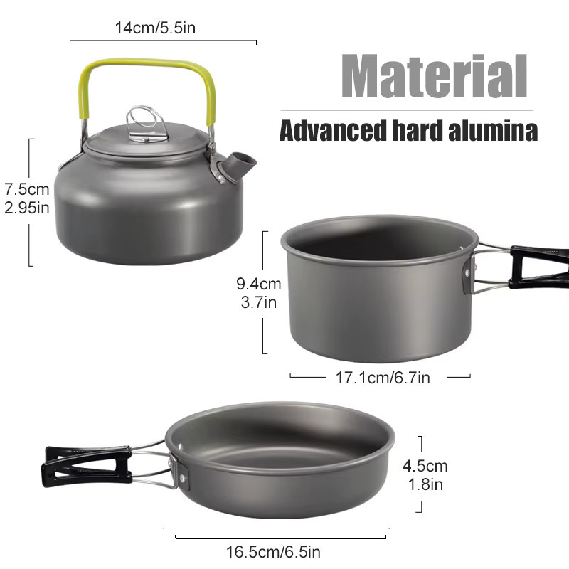 WESTTUNE Camping-Kochgeschirr-Set aus Aluminium, 3-teilig in Schwarz und Grau, bestehend aus Topf, Pfanne und Stielkasserolle für Outdoor, Wandern und Picknick - Bild 1