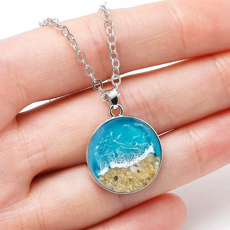 konminry Halskette mit Glas Anhänger, Silber, Unisex - Bild 2