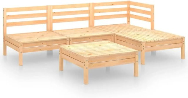 vidaXL 5-tlg Garten-Lounge-Set aus massivem Kiefernholz in Braun, L-Form mit Ecksofa, Mittelsofas und Hockern - Bild 1