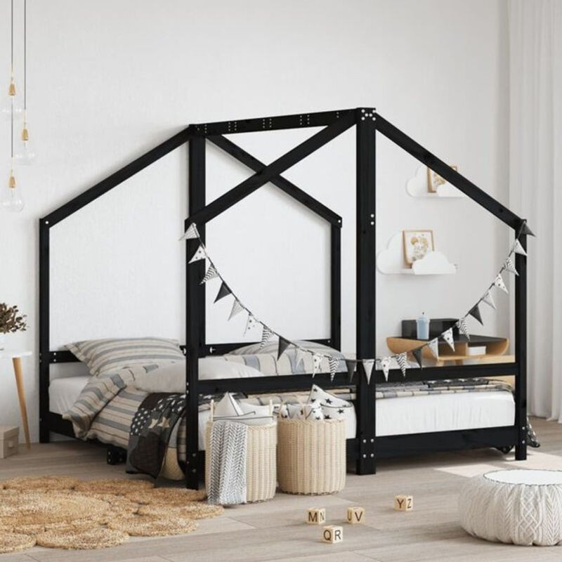 Vidaxl Kinderbett aus Massivholz Kiefer in Schwarz B/T/H: 160 x 80 cm (2 Stück) - Bild 1
