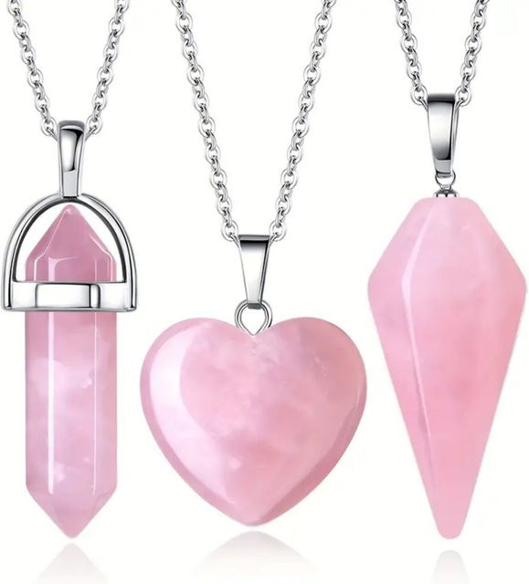 Schmuck-Set 3-teilig, Rosenquarz, Silber, Unisex - Bild 1