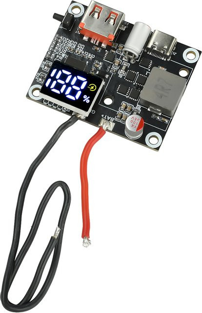 65W Powerbank-Modul für 3S/4S/5S/6S Akkus mit bidirektionaler Schnellladung, Digitalanzeige, USB-C und USB-A, Schwarz - Bild 1