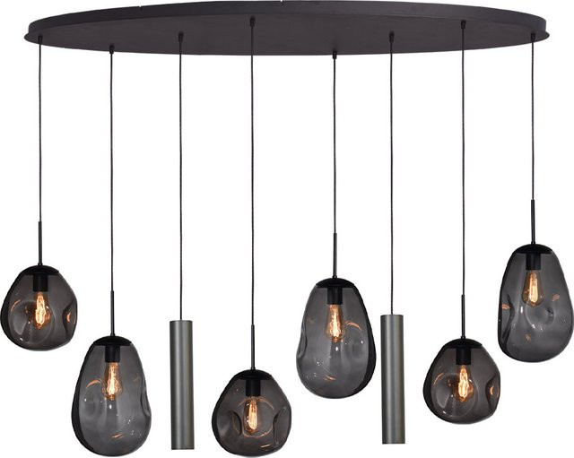 Masterlight Lava 6/2 Pendelleuchte 8-flammig oval in Schwarz matt mit rauchgrauem Glas - Bild 1