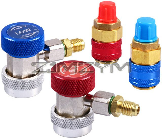 ZJMZYM Messing Adapter Schnellkupplungs-Stecker für R134a Klimaanlagen Kältemittel-Manometer in Gold, Rot und Multicolour - Bild 1