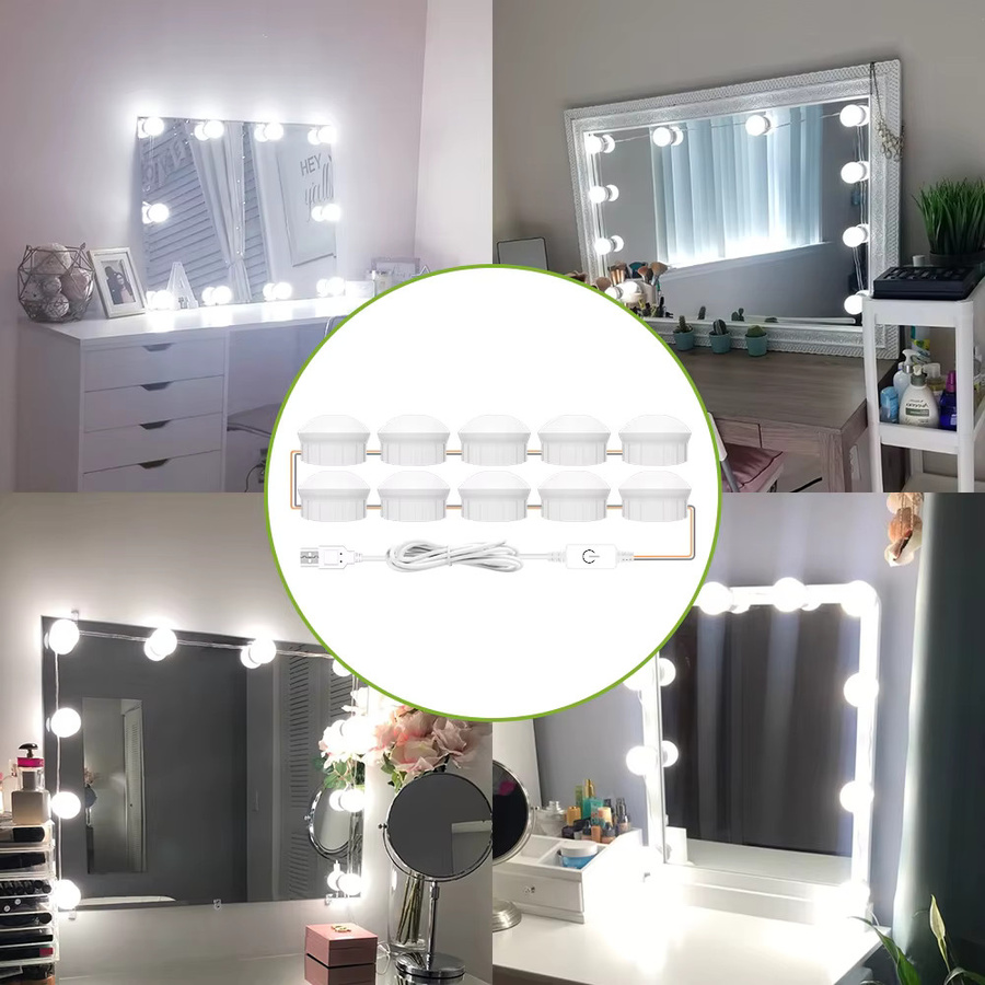 CanLing LED Make-up-Spiegel in Weiß, runder Schminkspiegel mit dimmbarer Füllbeleuchtung und 3 Lichtfarben, USB-Anschluss - Bild 2