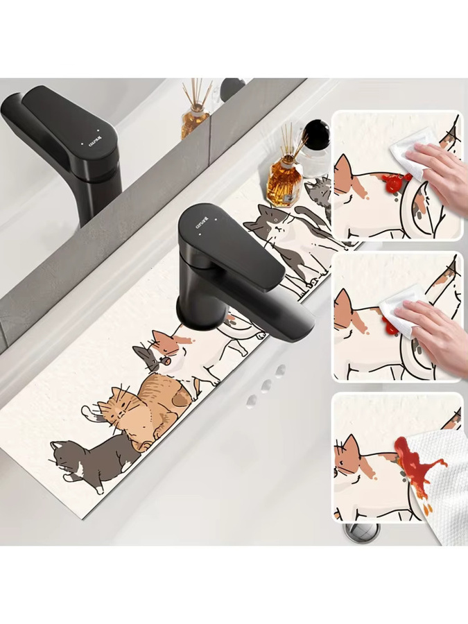 VIKAMA Abflussmatte mit Katzenmotiv für das Badezimmer, multicolour - Bild 7