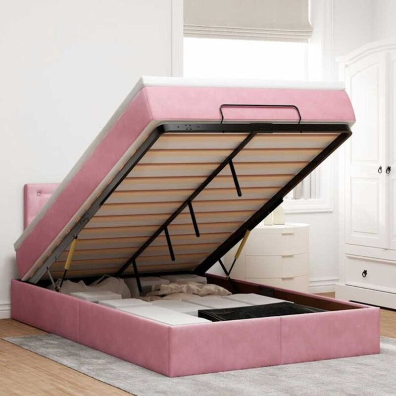 Vidaxl Polsterbett Ottomane mit Matratze und LED in Rosa aus Samt und Metall, B/T/H: 120 x 190 x 78 cm - Bild 1