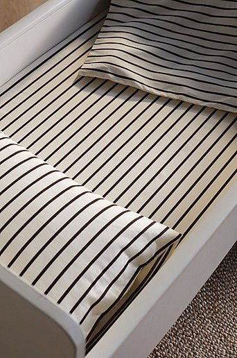 SIMA MINI Spannbettlaken für Babybetten aus organischer Baumwolle, Weiß Gestreift, B/T: 60 x 120 cm - Bild 1