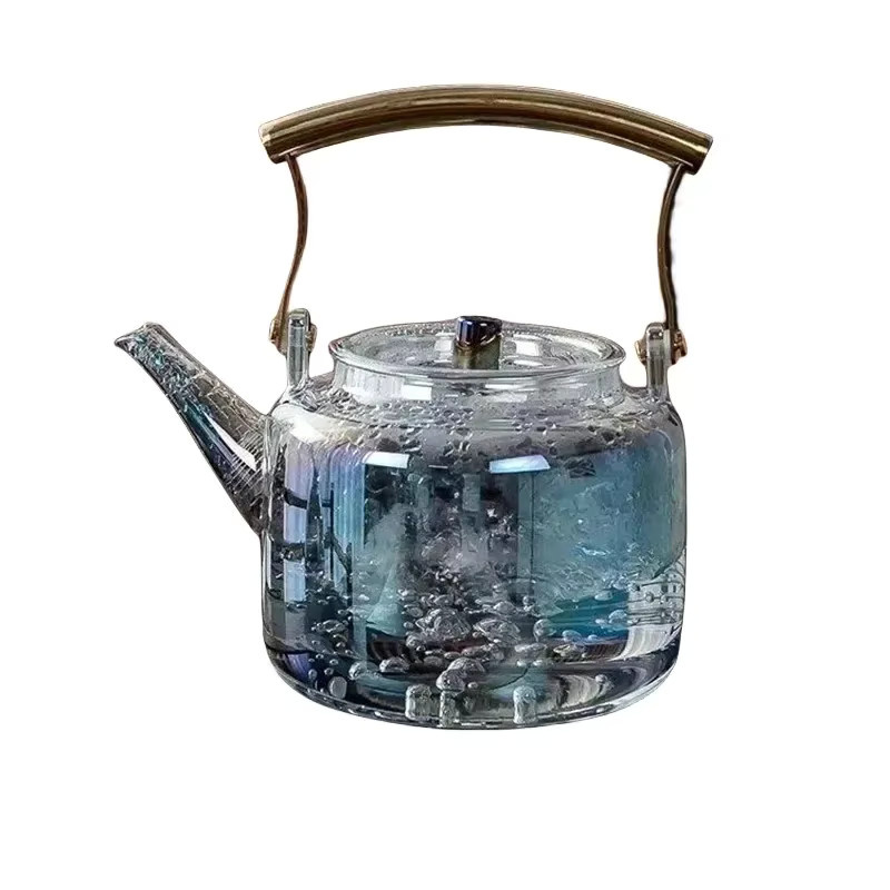 Wasserkocher aus Borosilikatglas mit buntem Griff in Transparent und Multicolour, Kräuterteekanne zur Warmhaltung - Bild 3