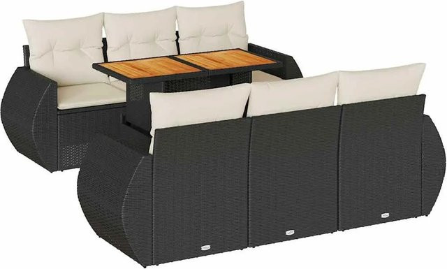 vidaXL 7-teilige Garten-Sofagarnitur aus Polyrattan in Schwarz mit Tisch und Kissen inklusive Stauraum - Bild 1