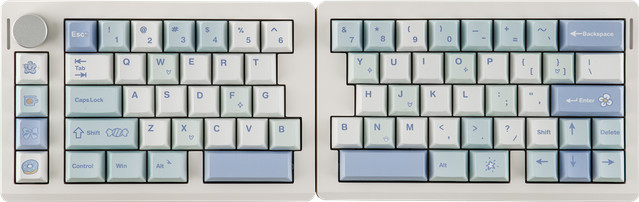 EPOMAKER Split70 QMK/VIA mechanische Gaming-Tastatur im 70 % Split-Layout mit Hot-Swap, kabellos via Bluetooth oder 2,4 GHz und kabelgebunden, weiß-blau - Bild 1