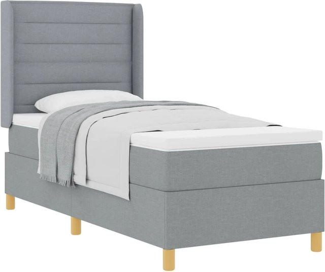vidaXL Boxspringbett mit Matratze und Taschenfederkern in Hellgrau, B/T/H: 90 x 190 cm - Bild 1