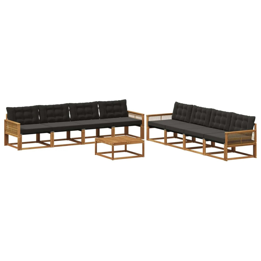 vidaXL Outdoor-Sofagarnitur aus massivem Akazienholz mit Textilene und Kissen, Schwarz/Natur - Bild 2