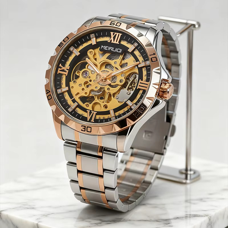 MEIRUIQI Armbanduhr, Automatik, Edelstahl, Schwarz, Herren - Bild 4