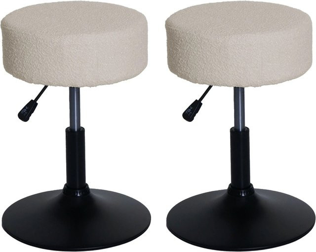 PROREGAL 2er-Set Sitzhocker aus Bouclé Stoff in Weiß, höhenverstellbar und drehbar, Durchmesser: 37 cm, Sitzhöhe: 45-57 cm - Bild 1