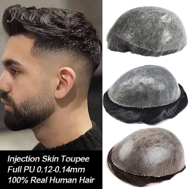 kuin Herrenperücke Echthaar, Injektions-Haut-Toupet, PU-Basis - Bild 1