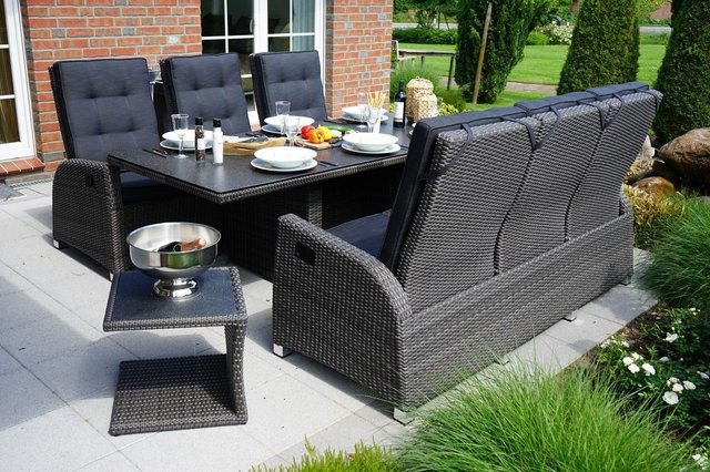 OUTFLEXX Rocking Comfort Set aus Polyrattan in Grau und Braun-meliert mit Glastisch für 6 Personen, Tisch Breite: 220 cm, Tiefe: 100 cm - Bild 1