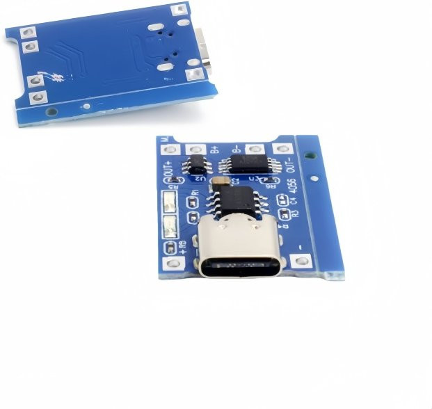 TP4056 Schutz-Doppelfunktions-Lademodul für 18650 Lithium-Batterien mit USB-C Anschluss, Blau - Bild 1