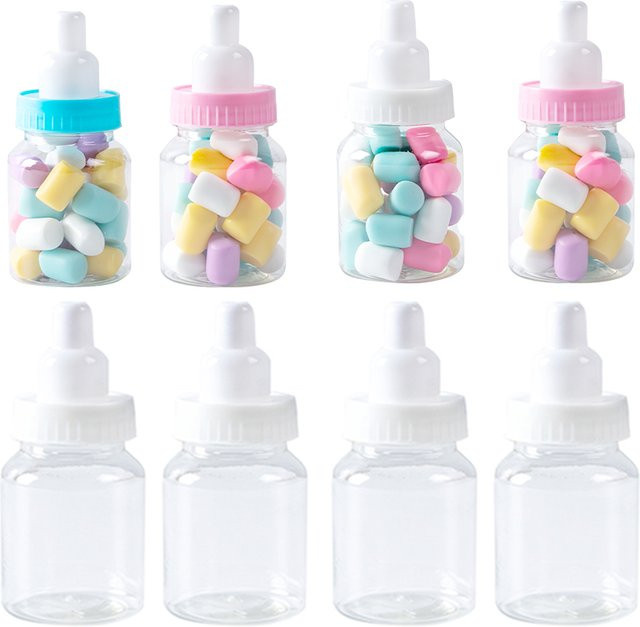 12er Set Milchflaschen Candy Boxen aus Kunststoff in Rosa und Blau für Baby Shower und Gender Reveal Partys - Bild 1