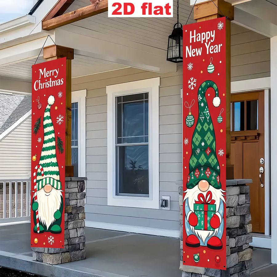 VIKAMA Weihnachts-Zwerg Veranda-Banner in Rot aus Polyester für Innen- und Außenbereiche, Dekoration für Weihnachten und Neujahr, B/H: 180 x 30 cm - Bild 6