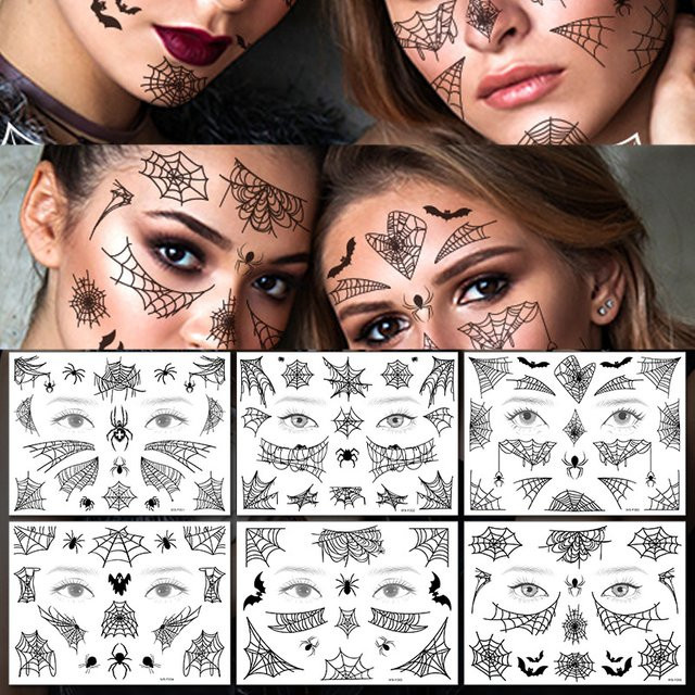 Spinnennetz Tattoo Gesicht Make-up, Schwarz, Temporäre Aufkleber - Bild 1