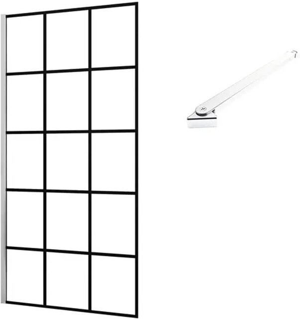 Duschparadies Walk-in Duschwand mit Gittermuster aus 8mm Nano Glas, transparent, B: 90 cm, H: 200 cm, inklusive 50cm Stabilisator und verchromten Profilen - Bild 1