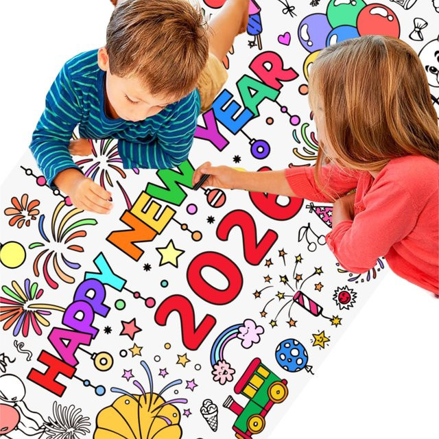 Großes Silvester Malposter für Kinder 2026 mit Frohes Neues Jahr Motiv in Mehrfarbig - Bild 1