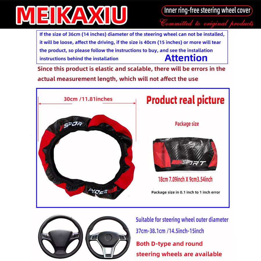 MEIKAXIU Lenkradbezug in Rot im Carbon-Design aus dehnbarem Material für dein Auto-Interieur - Bild 2