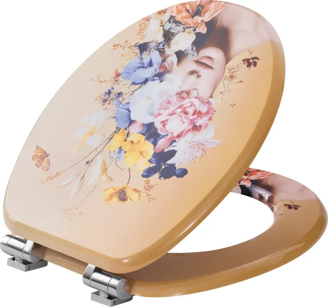 WOLTU O-förmiger ovaler Toilettendeckel aus Holz mit weichem Schließmechanismus und bedruckter Dekoration, Multicolor - Bild 1